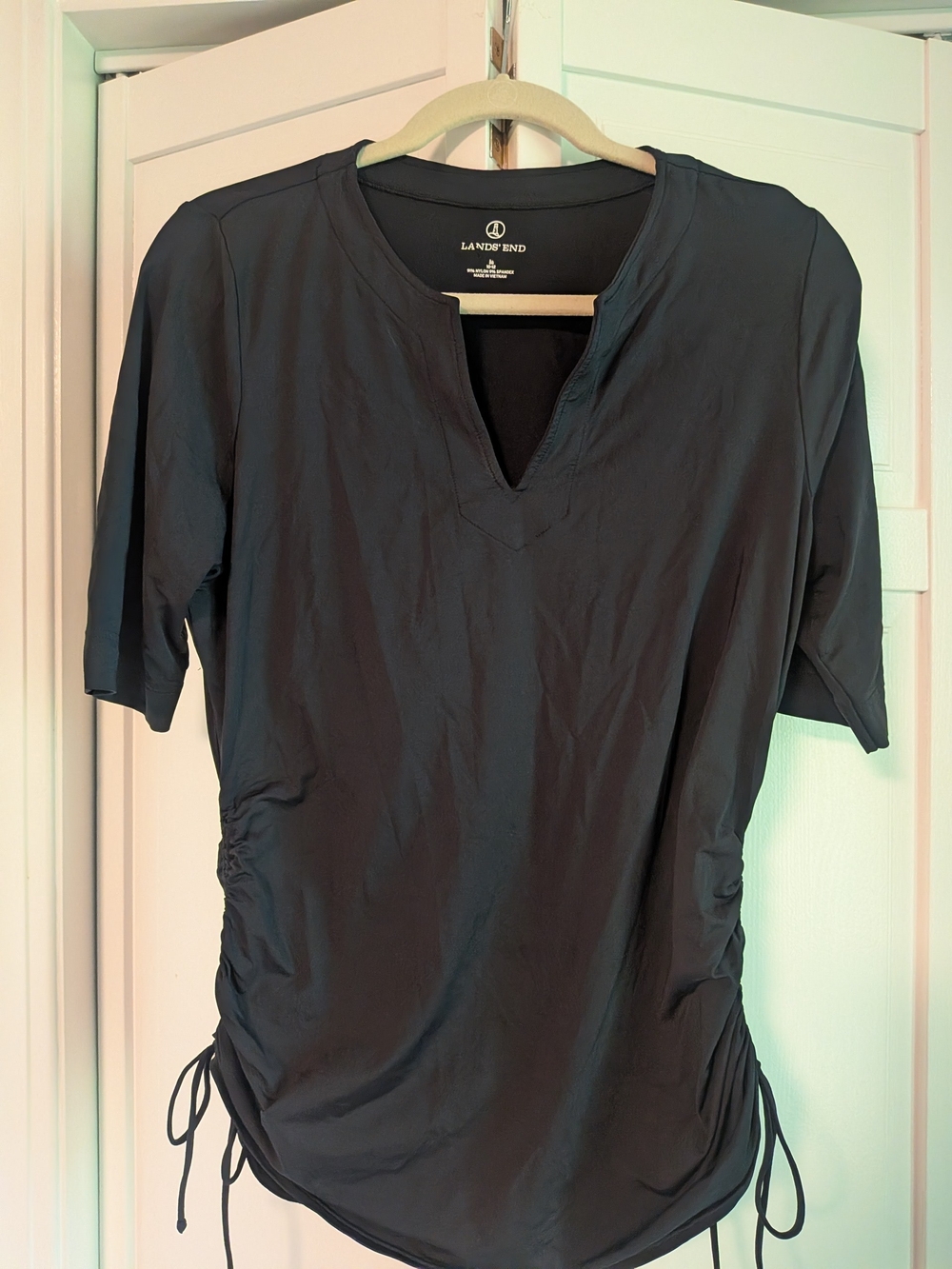 Lands' End Dark Black V-Neck Tunic with Subtle Stitching